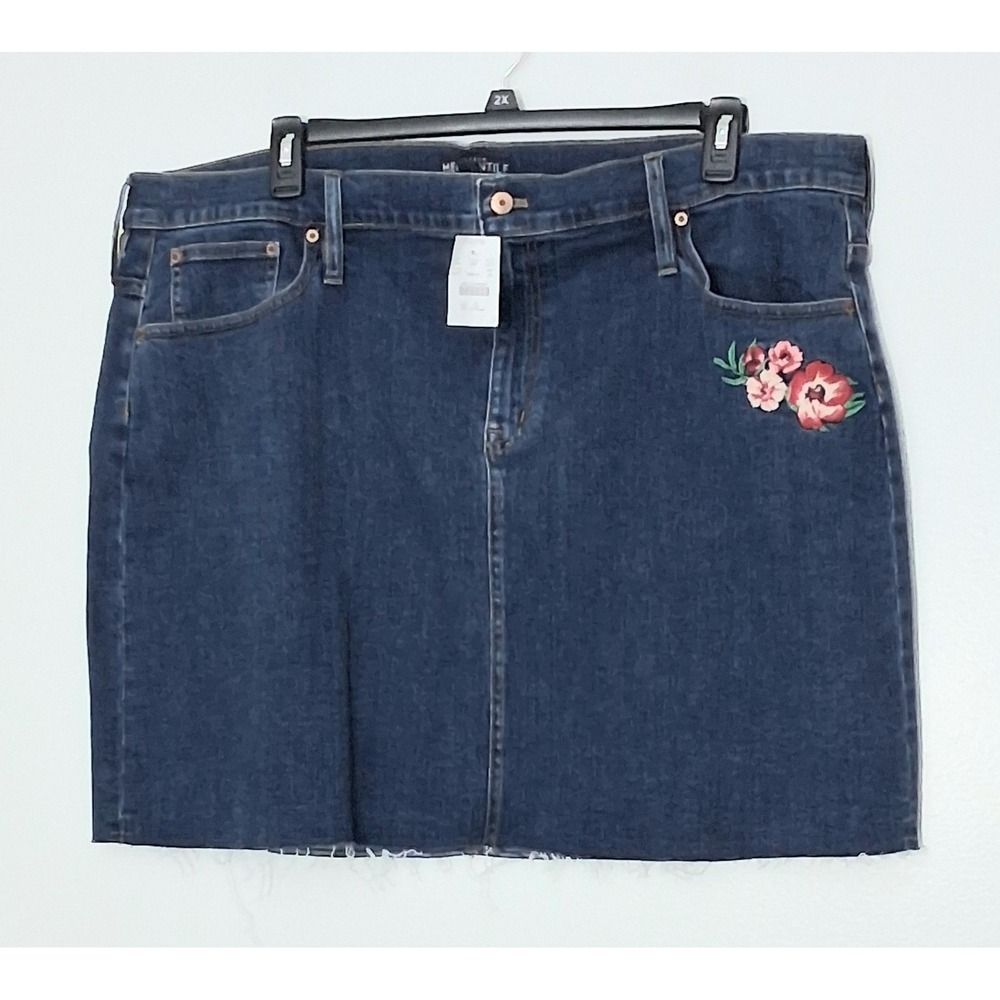 J Crew Factory Mini Skirt Size 20 Raw‎ Edge Embroidered Denim Dark Wash NEW